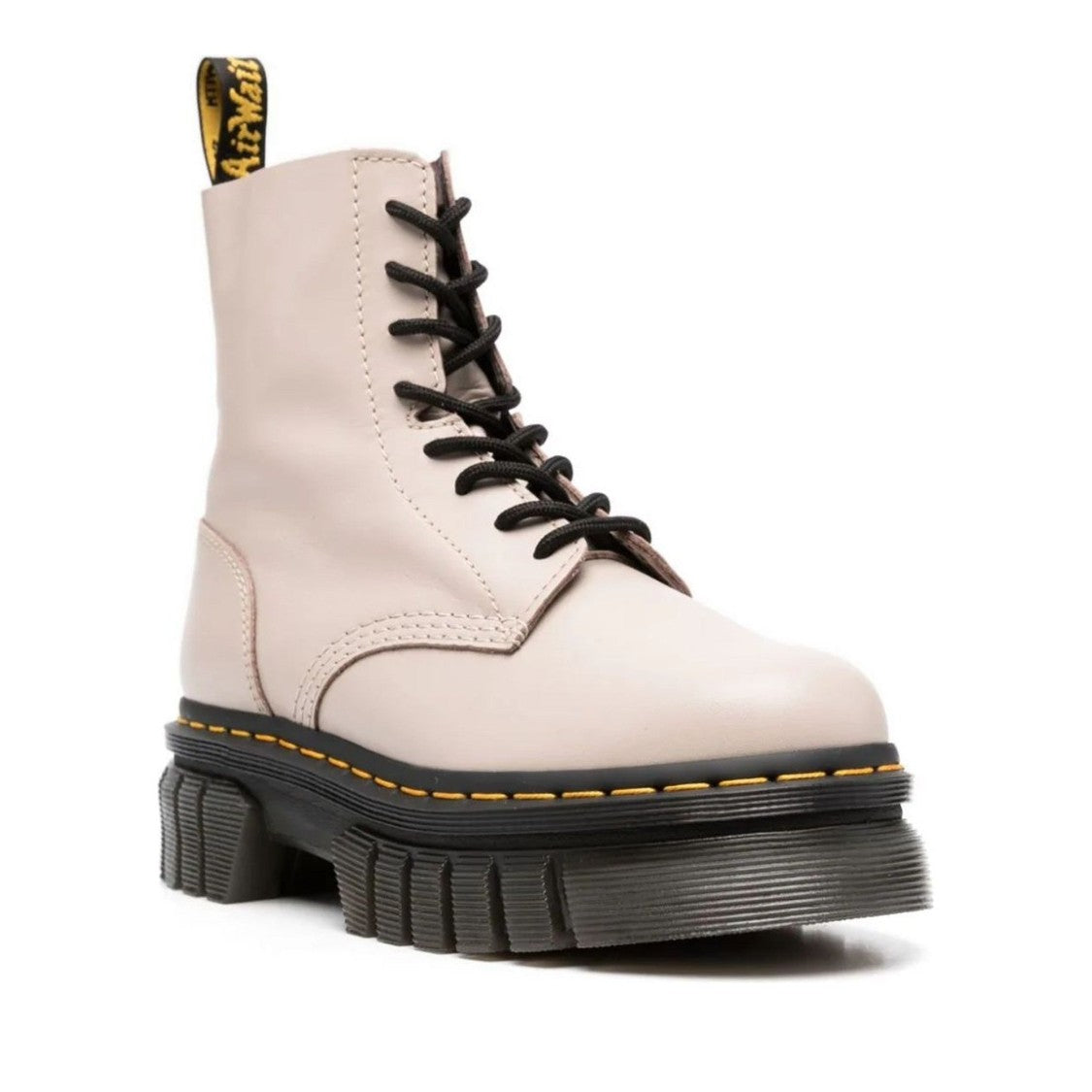Dr. Martens Beige Audrick 8-Eye Lux Chunky Sole Leather Ankle Boots