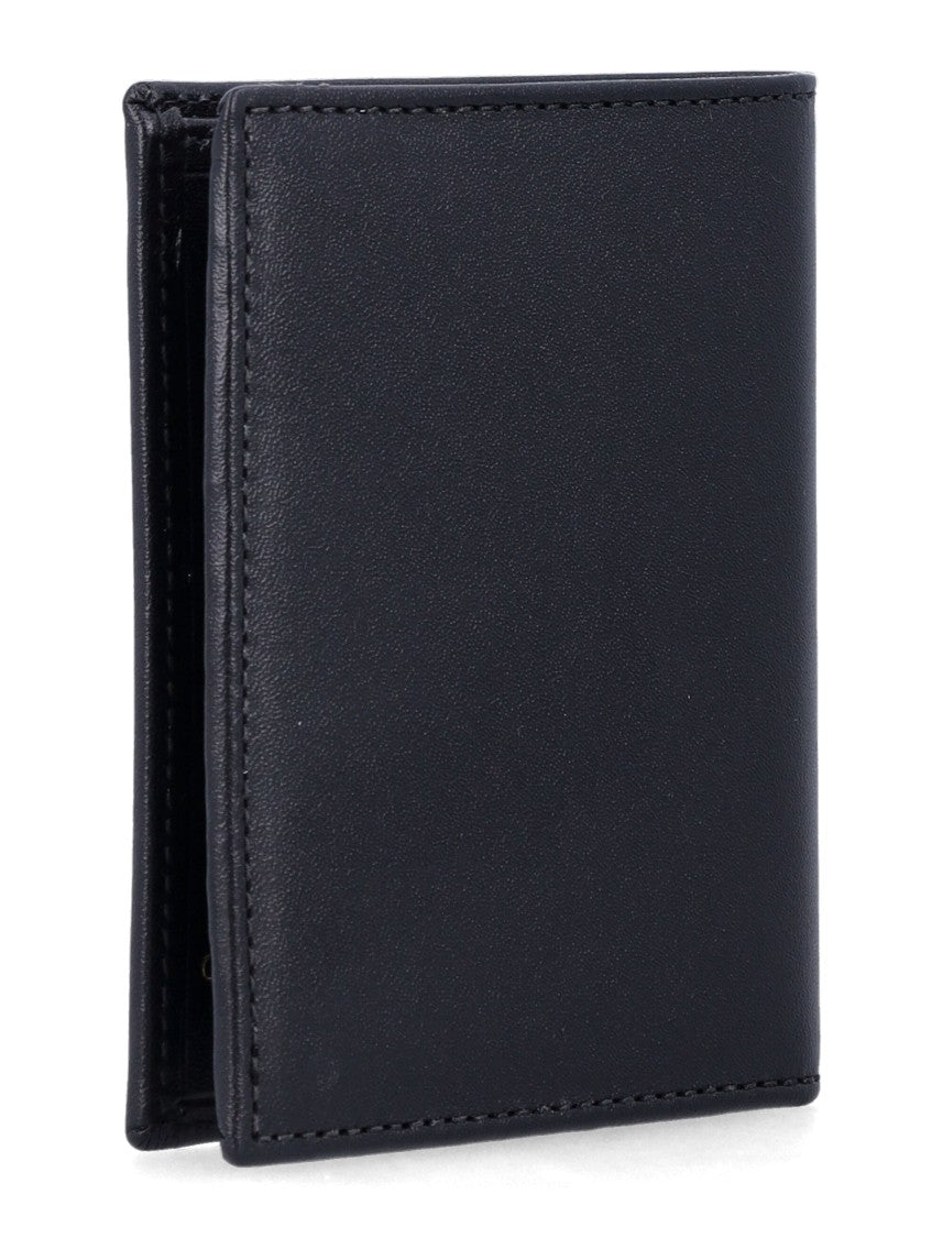 Comme Des Garçons Bi-Fold Black Leather Cardholder With Gold-Tone Logo Detail