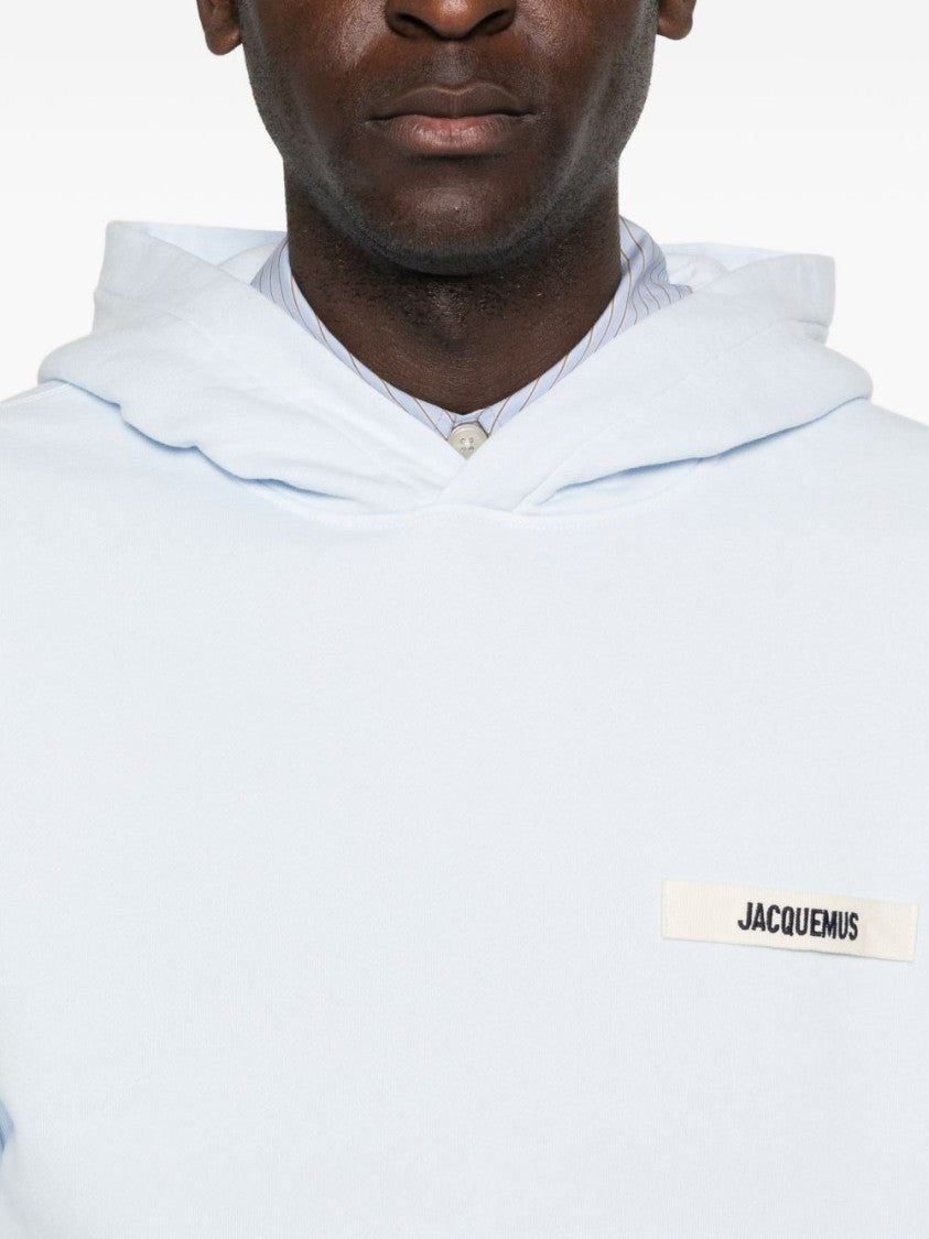 Jacquemus Blue Logo Patch Hooded Knit Hoodies