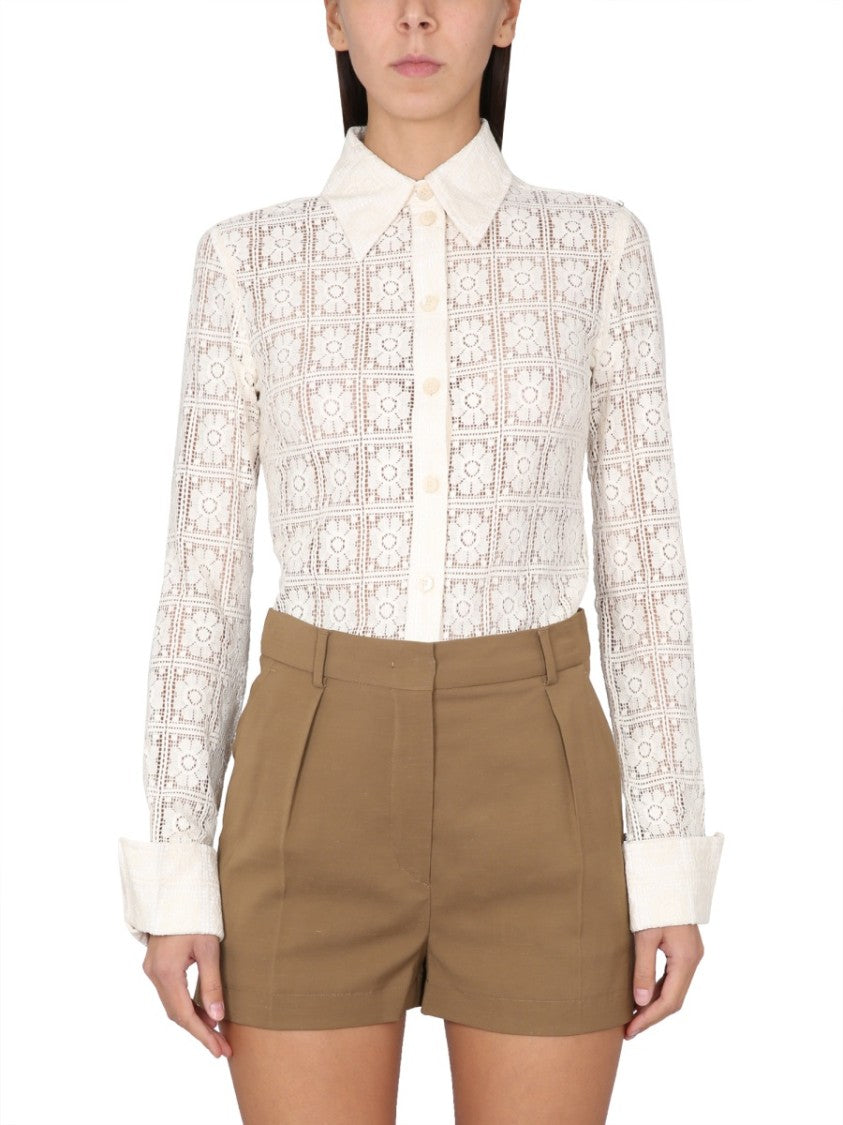 Max Mara Pointed Collar Cotton-Nylon Blend Shirt