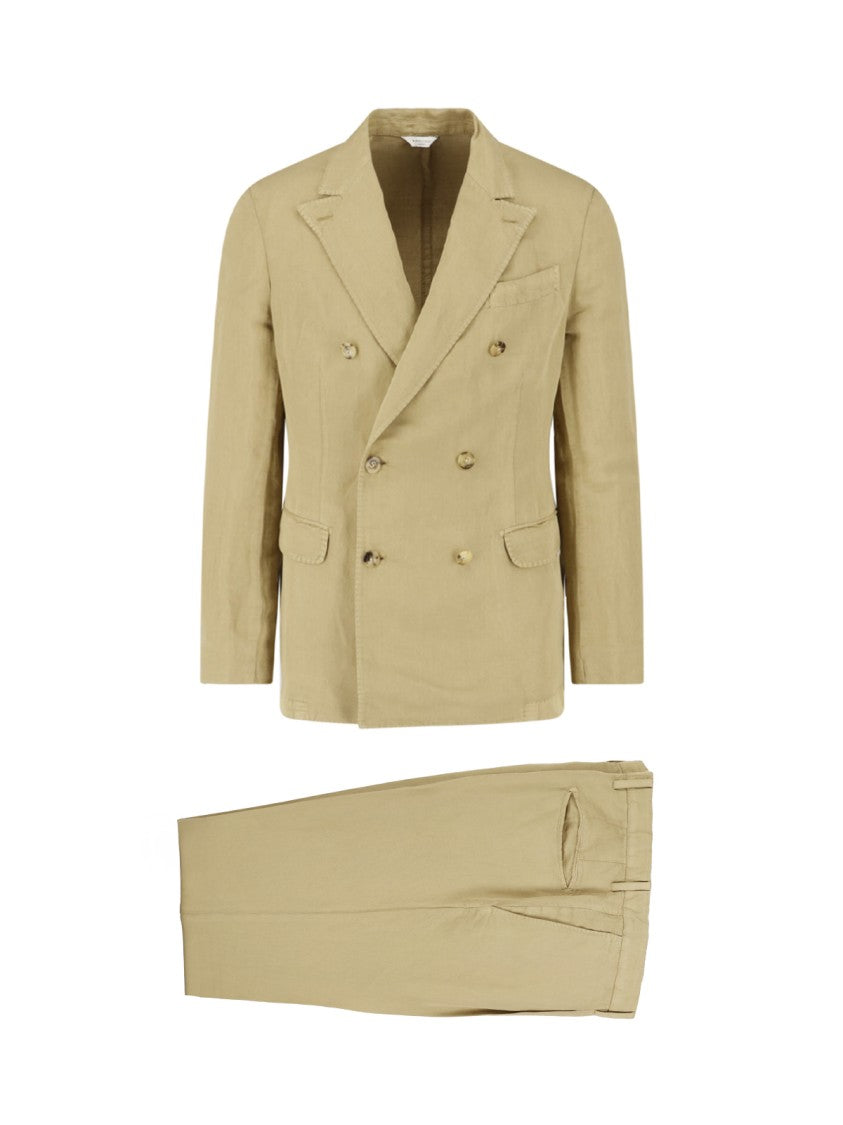 Boglioli Beige Double-Breasted Cotton Linen Suit