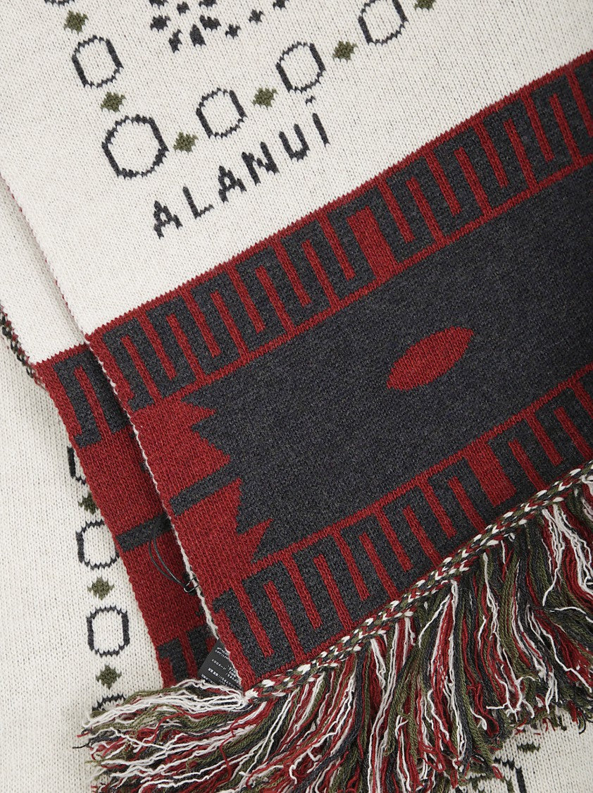 Alanui Fringed Multicolor Wool Scarf With Geometric Motifs