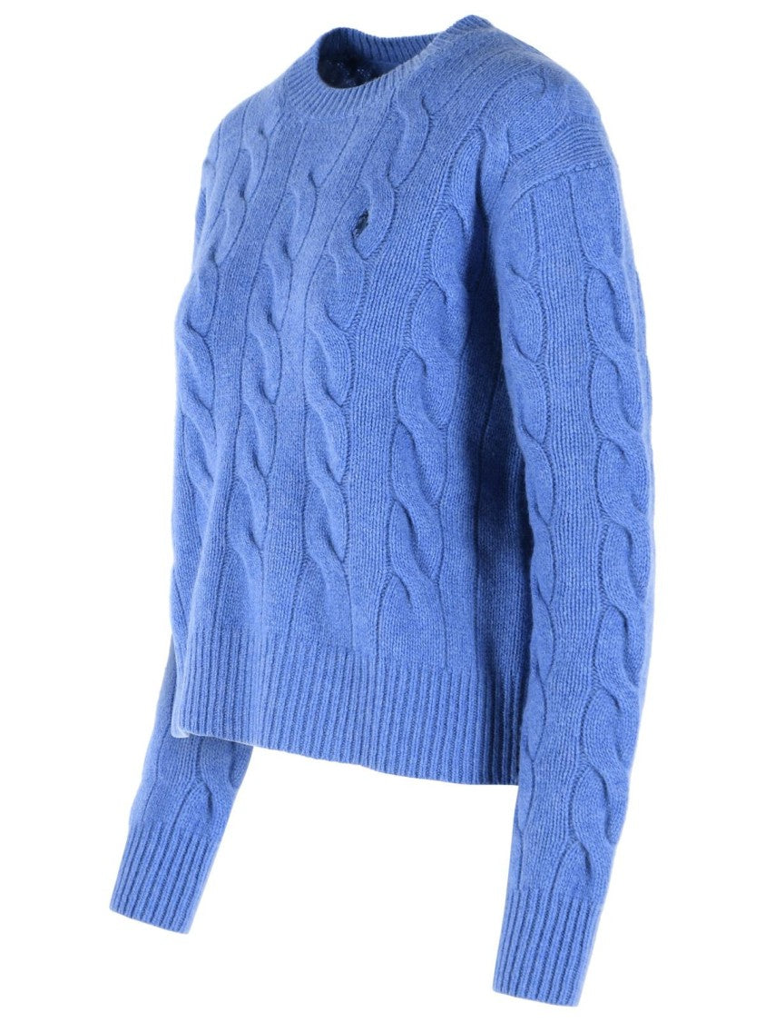 Polo Ralph Lauren Blue Braided Knit Wool Cashmere Sweater