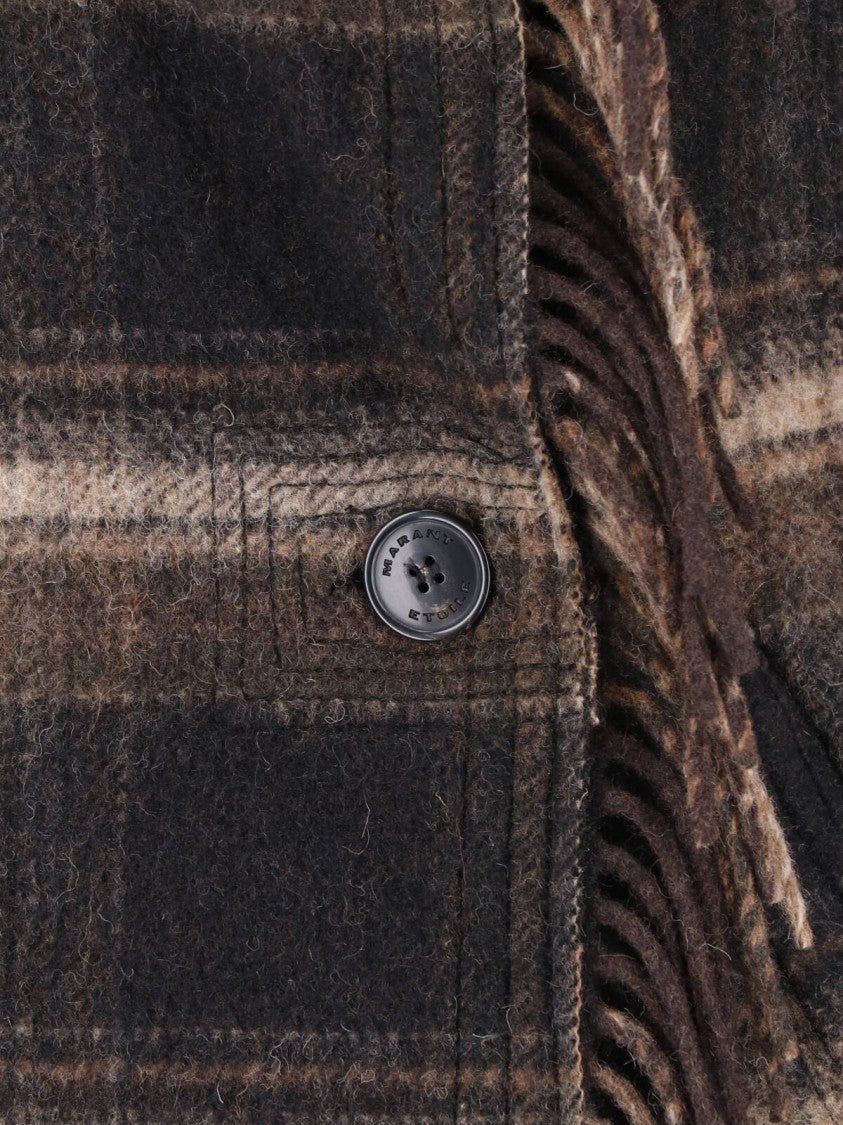 Isabel Marant Étoile Plaid Wool Blend Gihan Coat With Fringe Detail