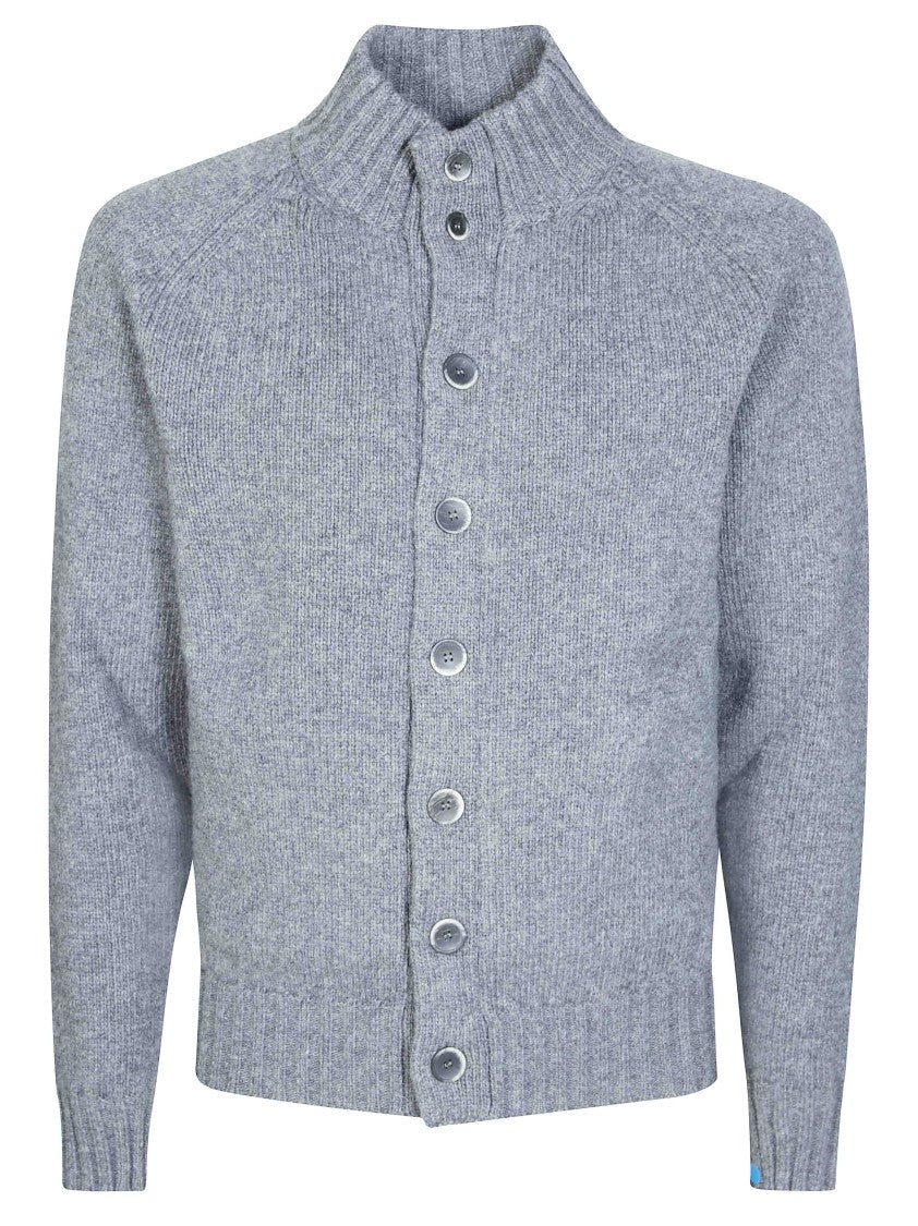 Altea Textured Knit Cardigan With Ribbed Collar And Metallic Buttons