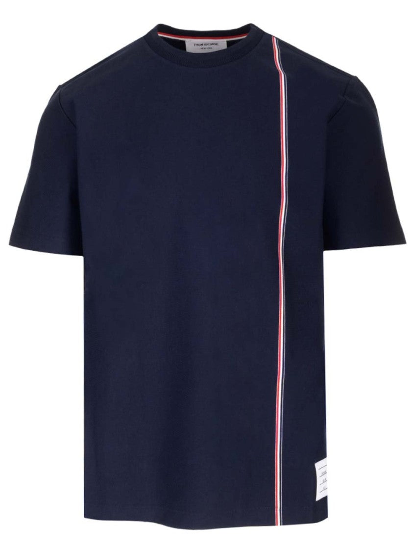Thom Browne Black Short-Sleeved T-Shirt With Unique Stripe Detail