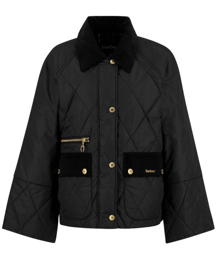 Barbour Diamond Quilted Jacket With Velvet Collar And Double Closure