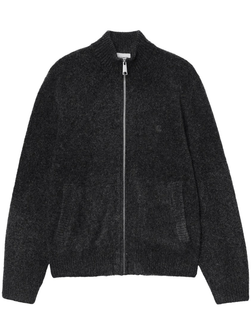 Carhartt Wip Charcoal Full-Zip Sweater Jacket With Textured Knit And Ribbed Details