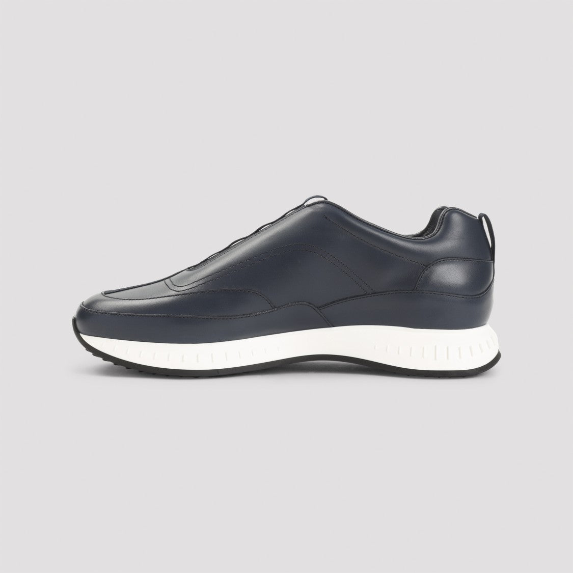 John Lobb Navy Blue Leather Sneakers With Almond Toe
