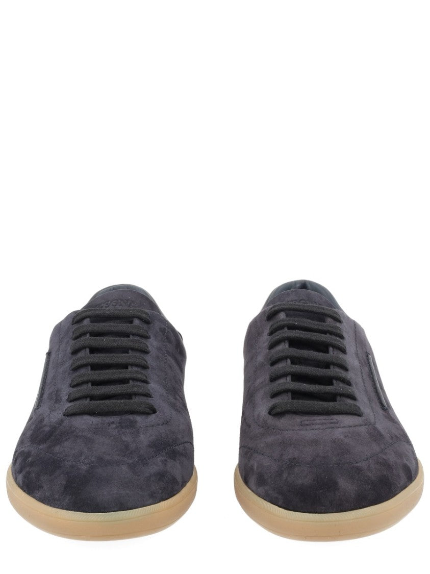Zegna Black Calf Leather Suede Sneakers