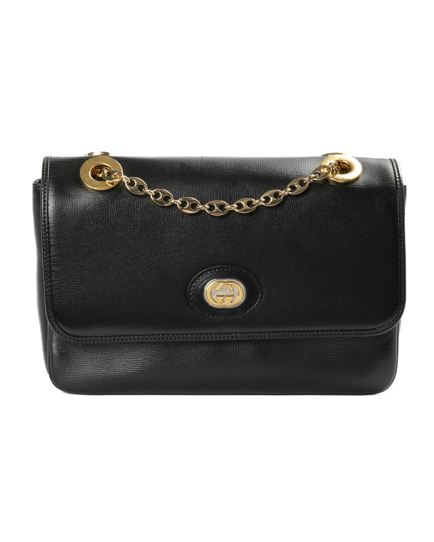 Gucci Black Marina Chain Medium Leather Shoulder Bag