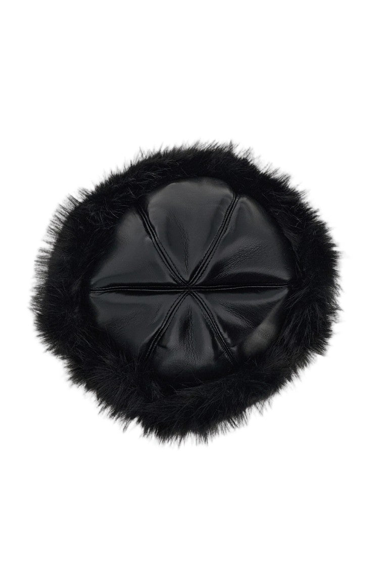Stand Studio Faux Leather Hat With Paneled Crown And Soft Fur Lining
