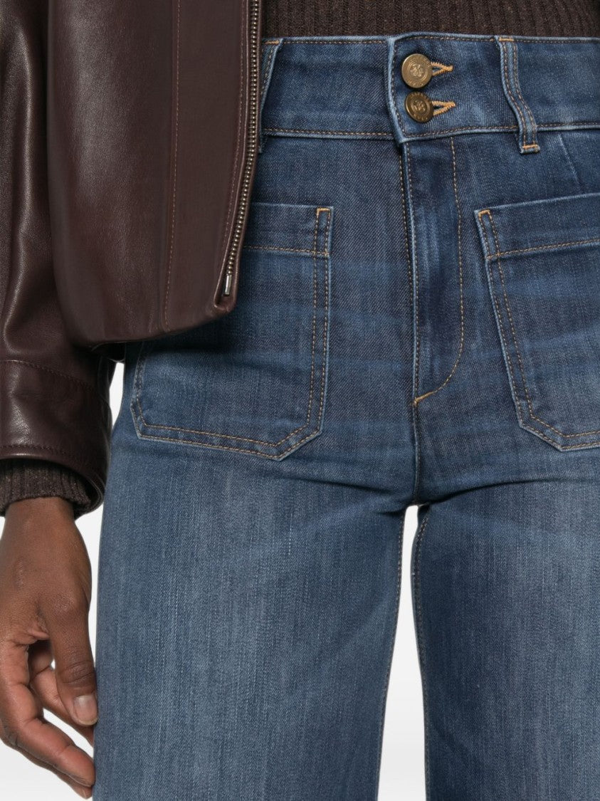 Seafarer Distressed Wide-Leg Patch-Pocket Jeans