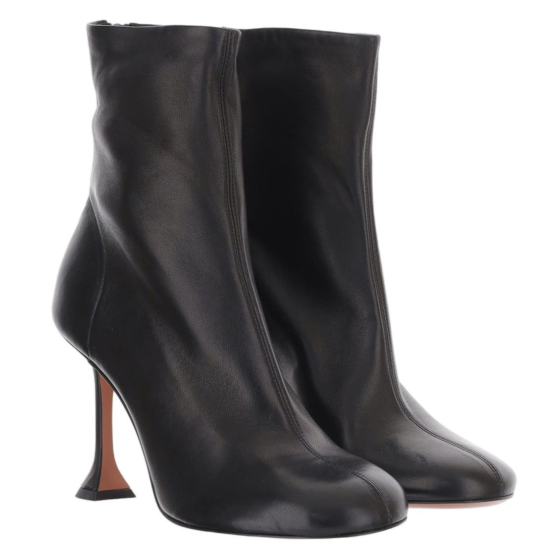 Amina Muaddi Black Iris Leather Back-Zip Ankle Boots