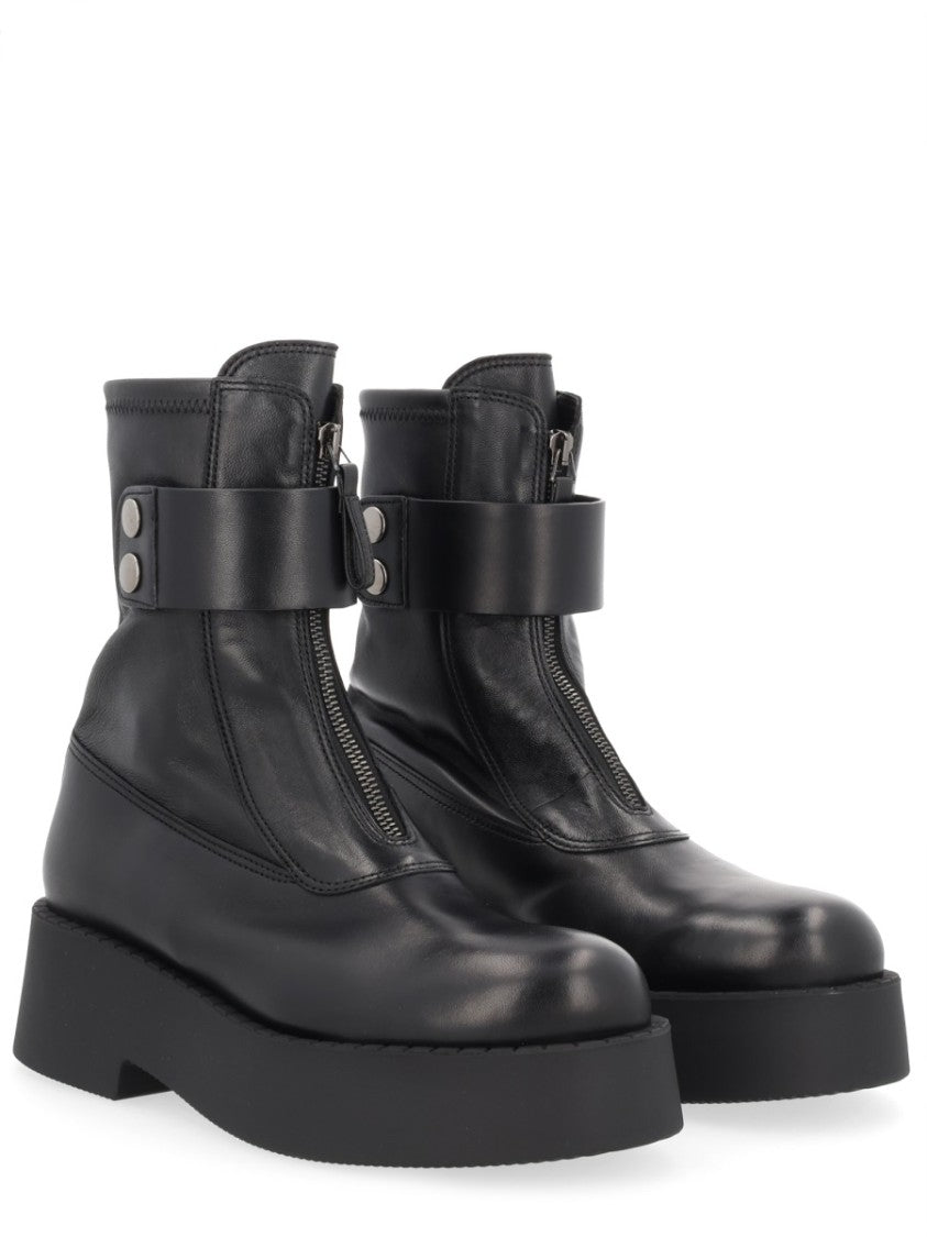 Premiata Black Front Zipper Lamb Leather Platform Boots