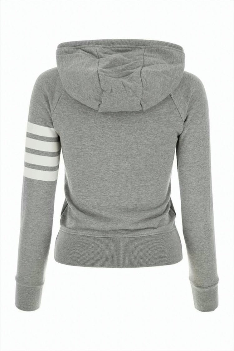 Thom Browne Fitted Grey Zip-Up Hoodie With Signature Stripes Detail