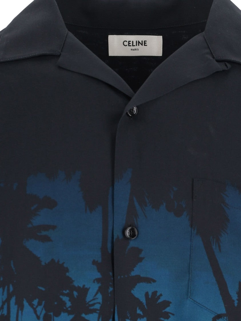 Céline Short-Sleeved Camp Collar Shirt With Multicolor Palm Print