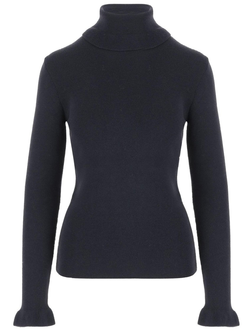 Chloé Wool And Cotton Turtleneck Pullover With Flounce Details