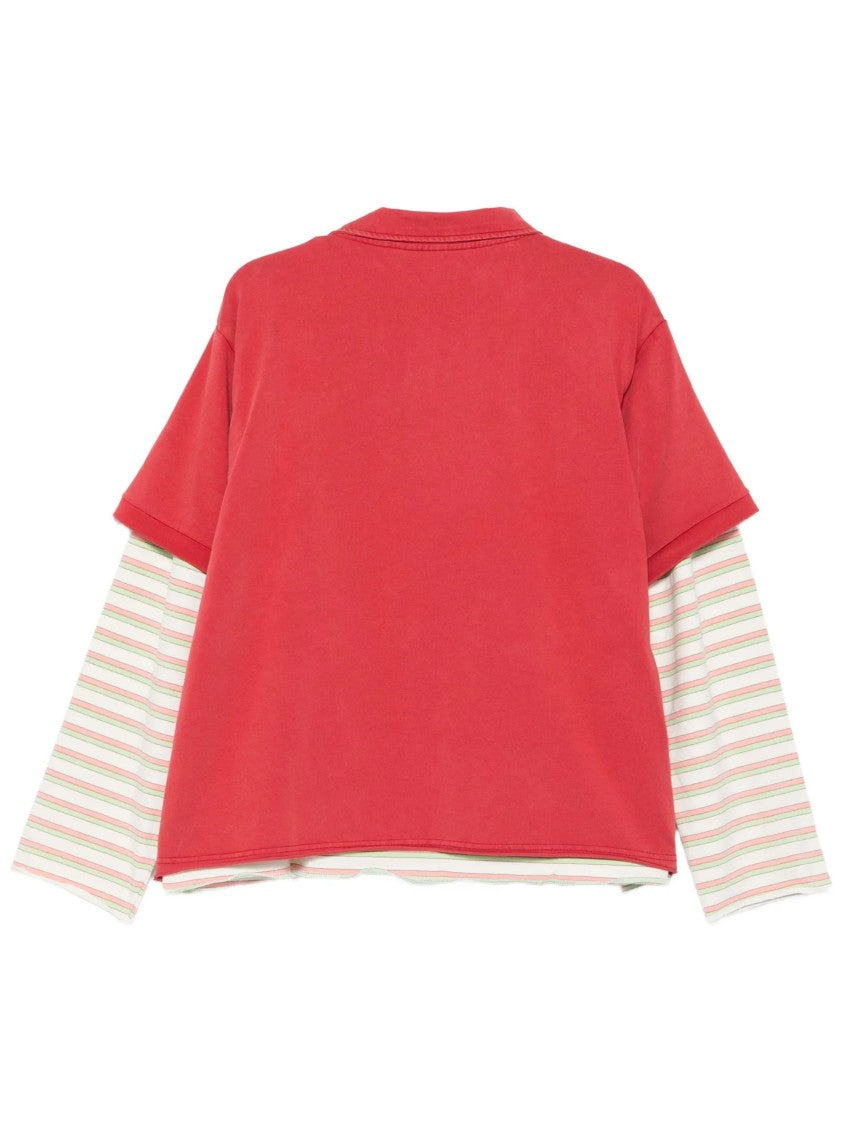 Found Red Layered Cotton Striped Polo Shirt