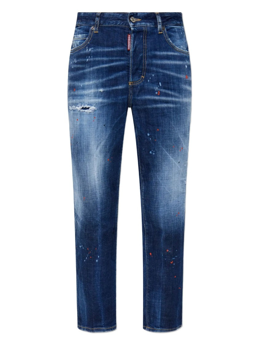 Dsquared2 Boston Mid-Rise Blue Splatter Denim Jeans
