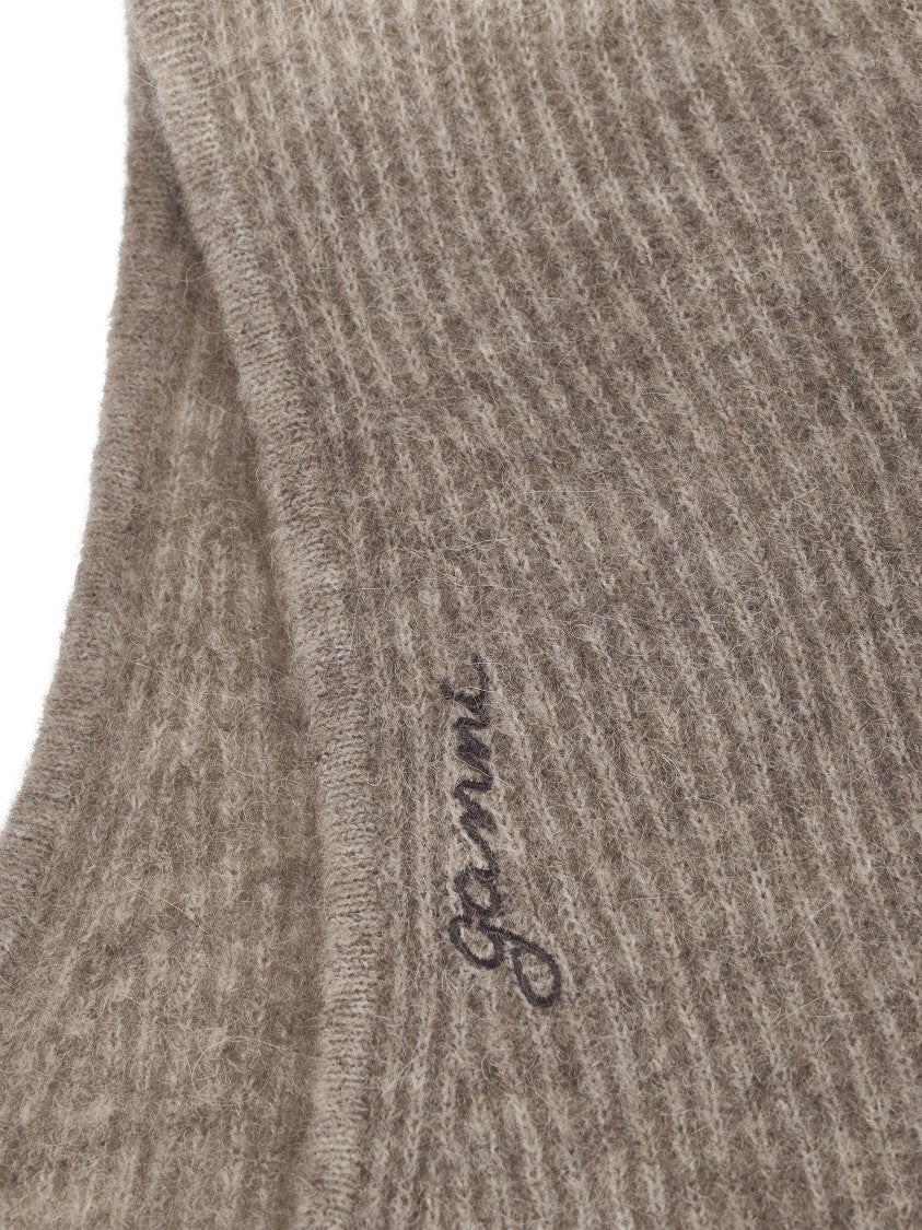 Ganni Ribbed Wool Balaclava With Subtle Logo Detail