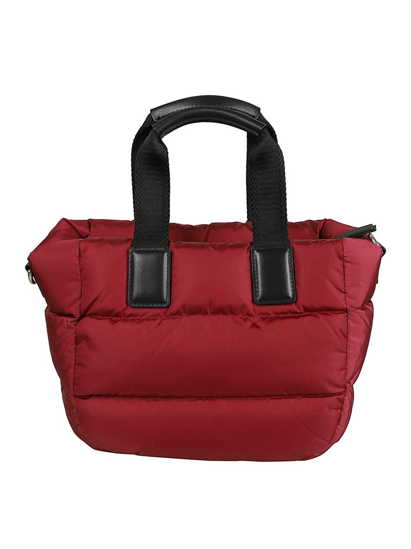 Moncler Quilted Red Nylon Tote Bag With Leather Accents