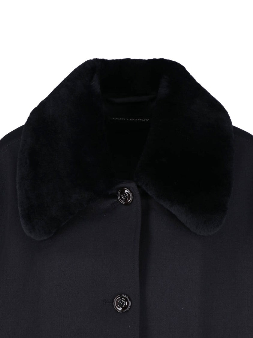 Our Legacy Black Tundra Shearling Collar Gabardine Coat