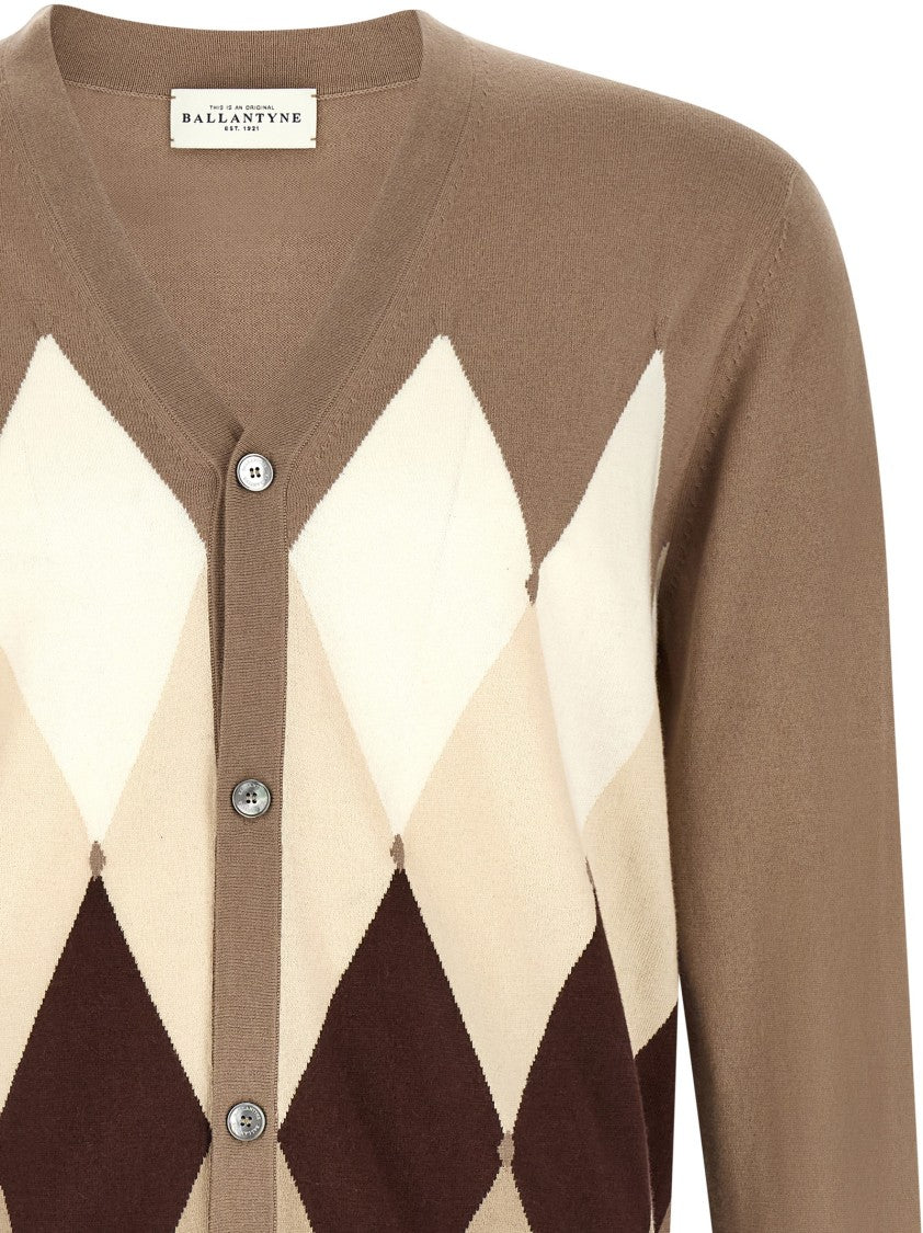 Ballantyne Argyle Pattern Cotton-Cashmere Cardigan