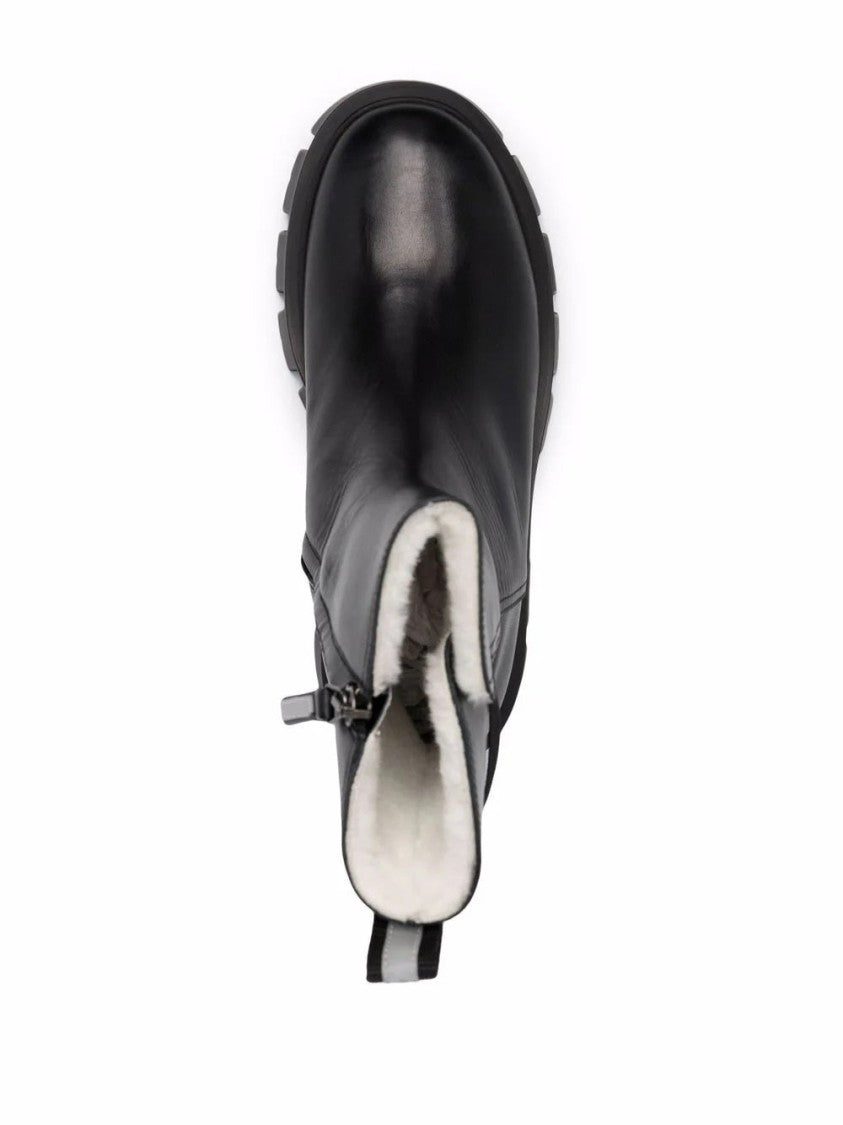 Tops Luxury Sleek Black Leather Ankle Boots With Wool Lining