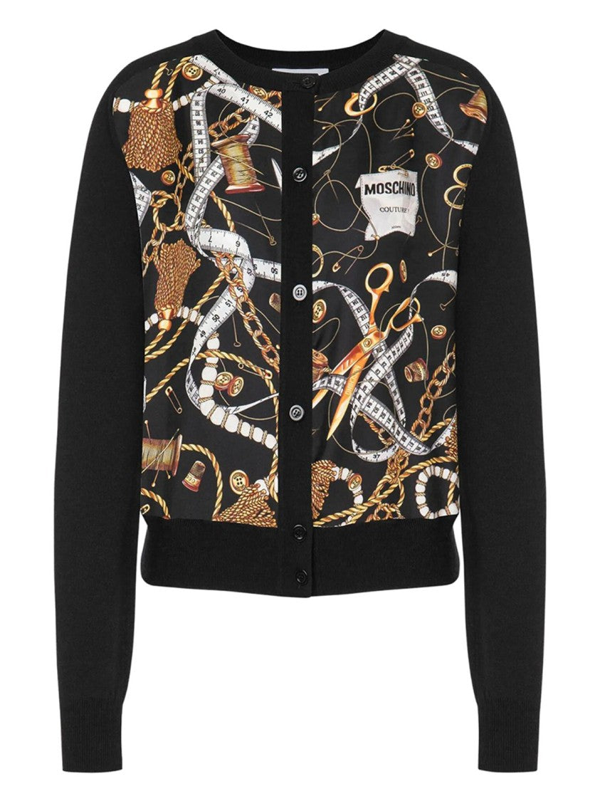 Moschino Silk Twill Intarsia Cardigan