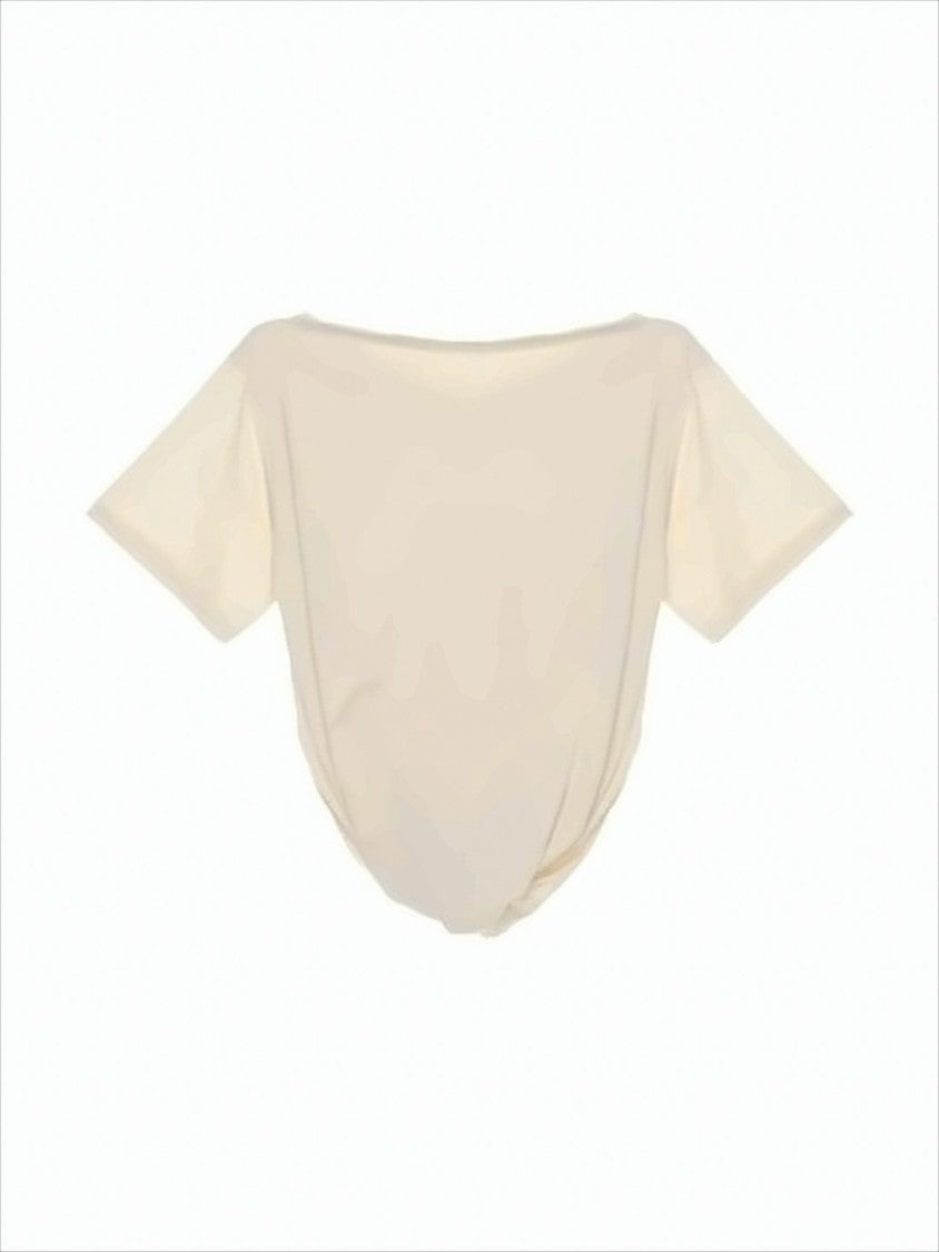 Baserange Asymmetrical Neckline Short-Sleeved Top In Organic Cotton