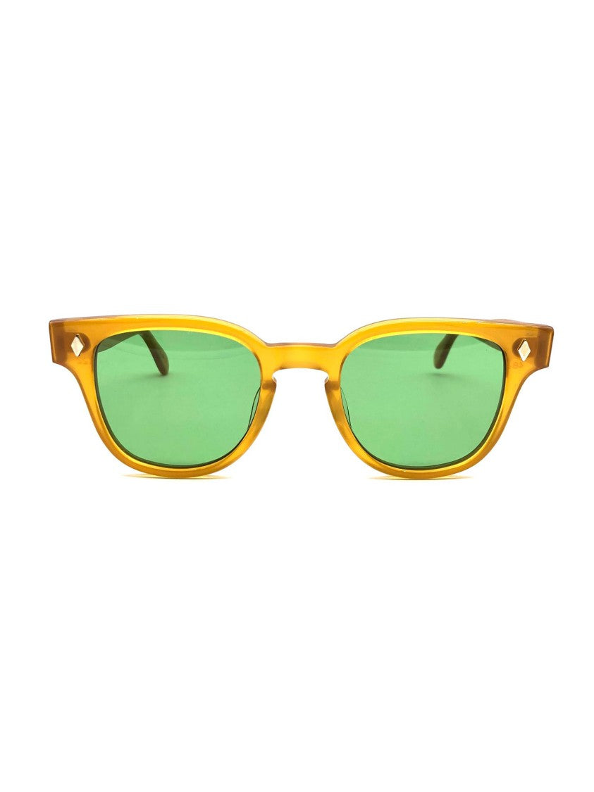 Julius Tart Geometric Frame Sunglasses With Bold Yellow Hue And Green Lenses