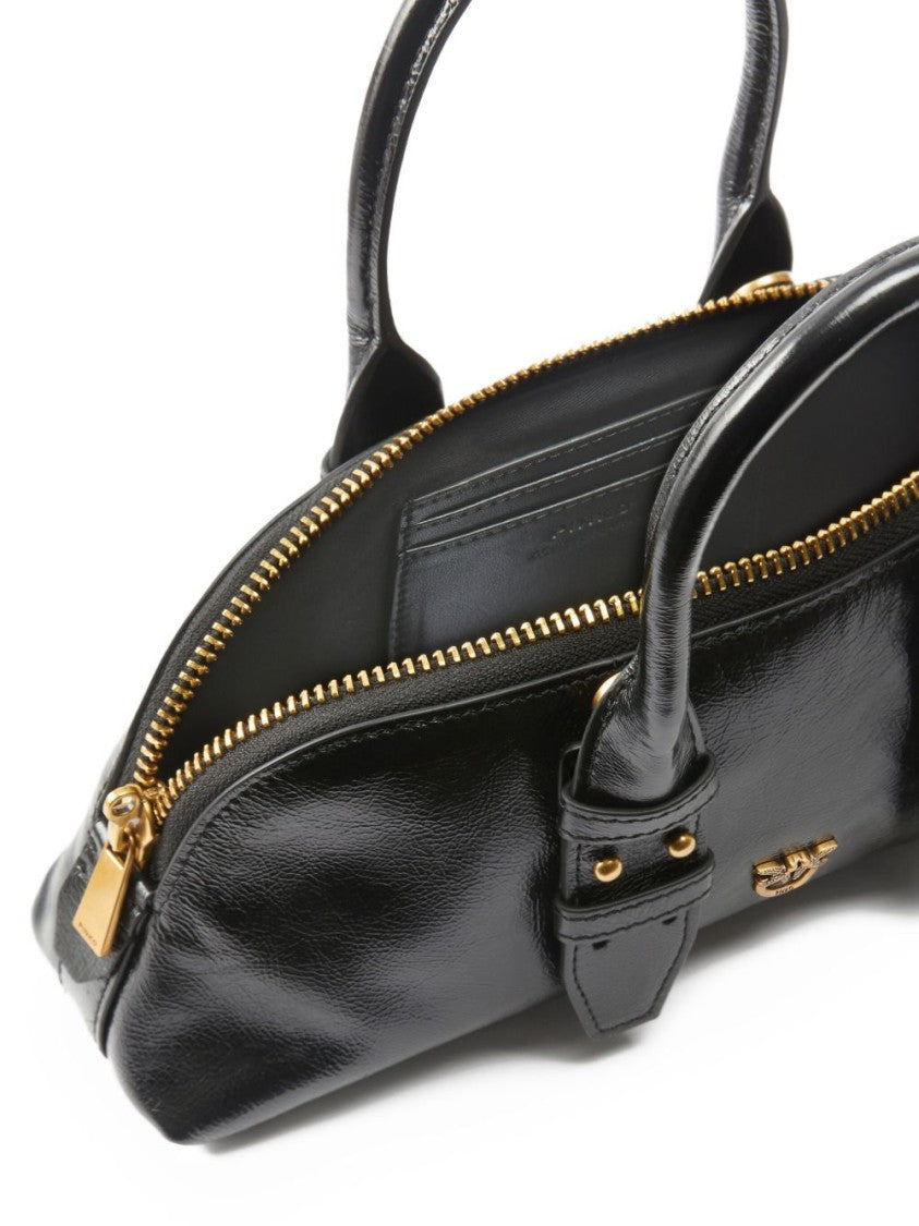 Pinko Elongated Black Calfskin Handbag With Gold Hardware