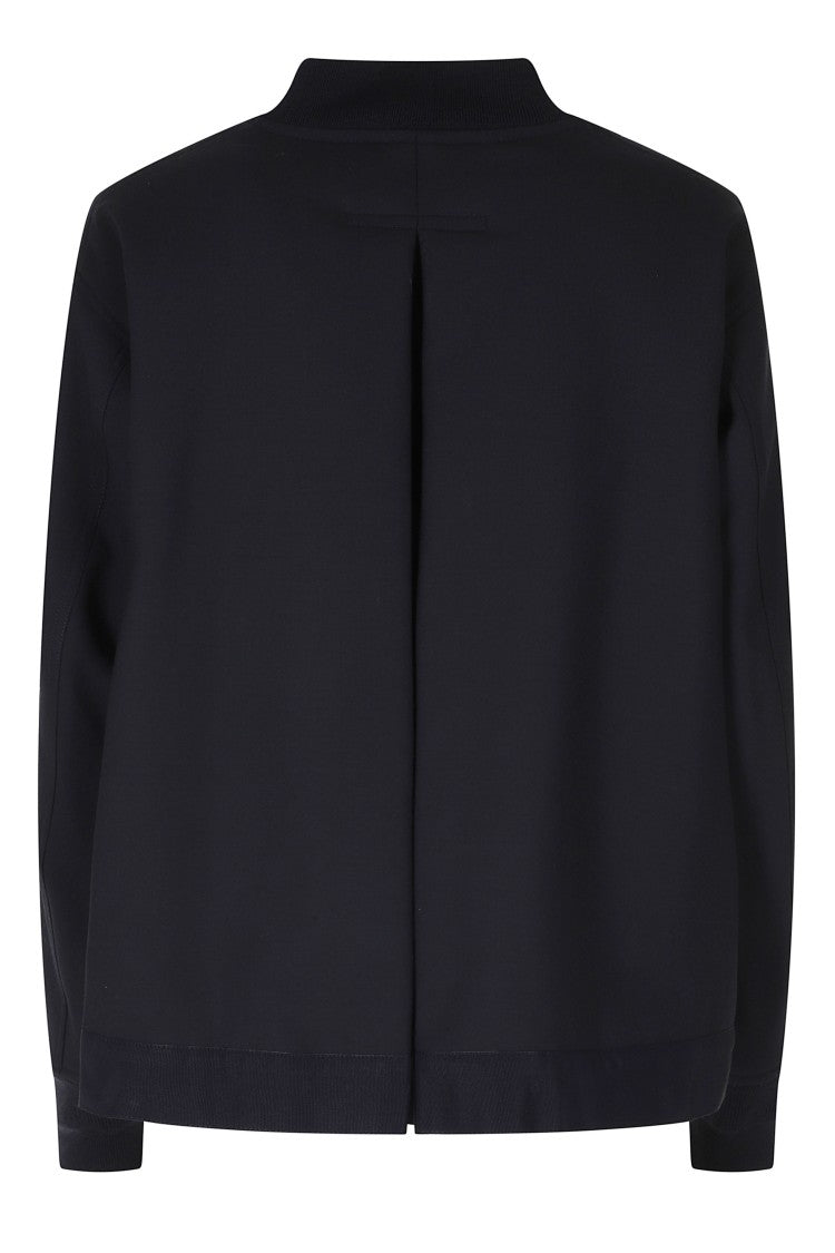 Semi Couture Blue Ariella Ribbed Knit Collar Wool-Blend Bomber Jacket