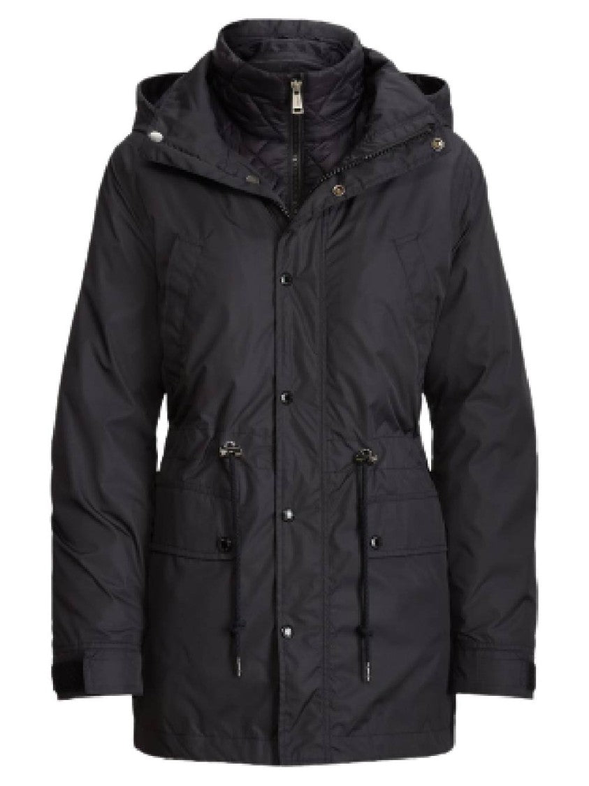 Polo Ralph Lauren Matte Black Nylon Insulated Puffer Coat With Adjustable Features