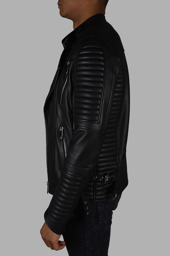 Philipp Plein Asymmetrical Black Leather Biker Jacket
