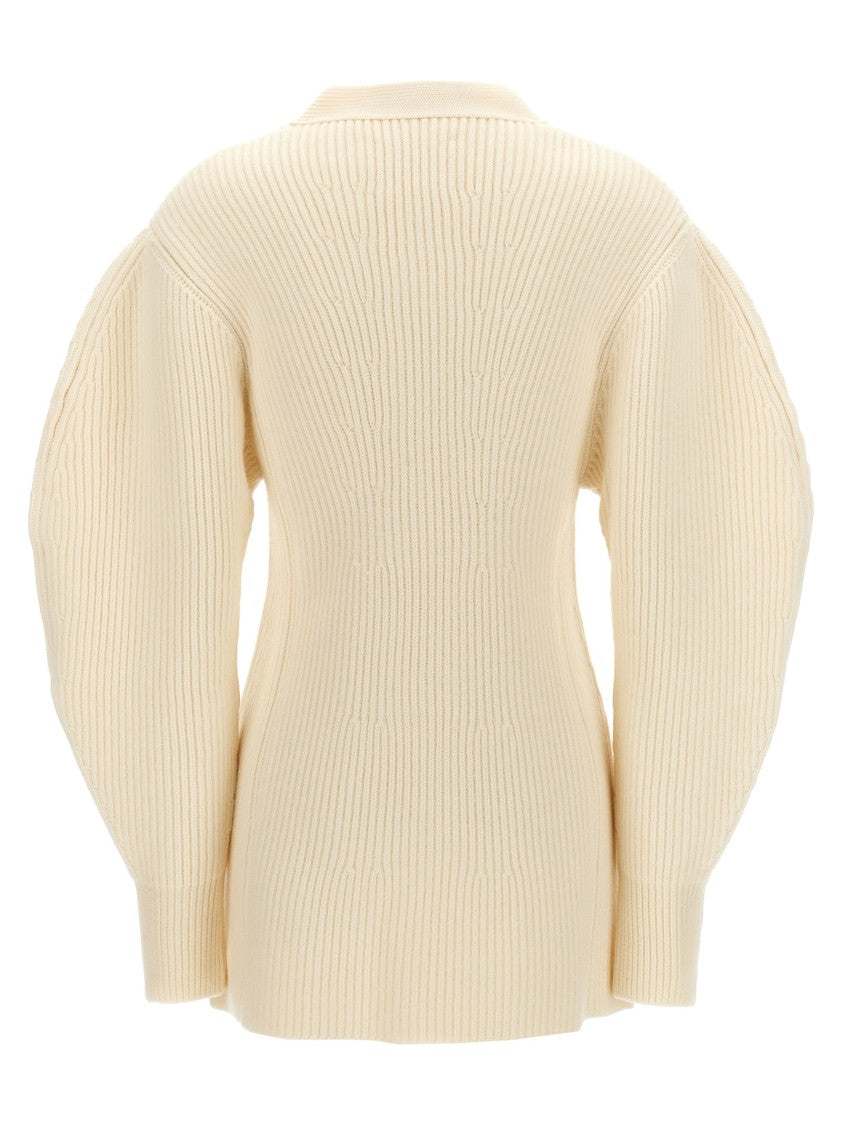 Jil Sander Long Ribbed Wool Cardigan With Button Closure