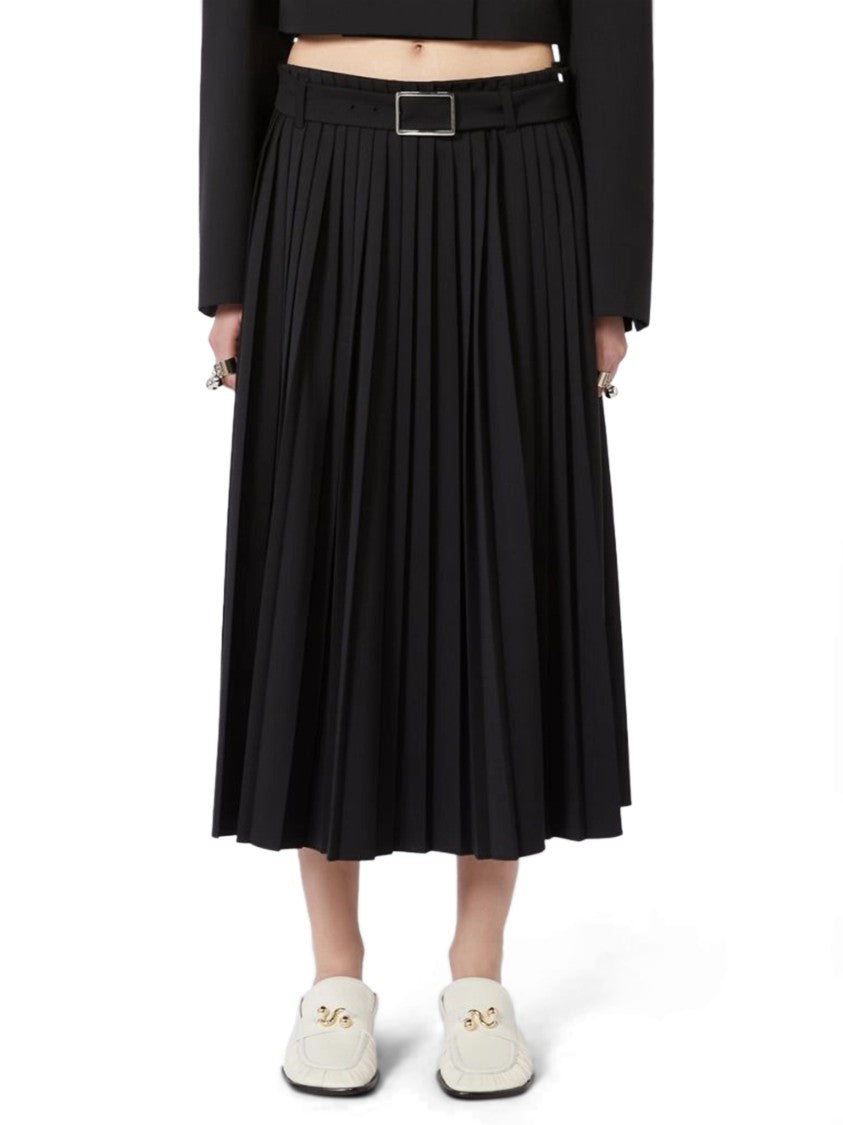Max Mara Pleated Black Midi Skirt With Subtle Belt Detail