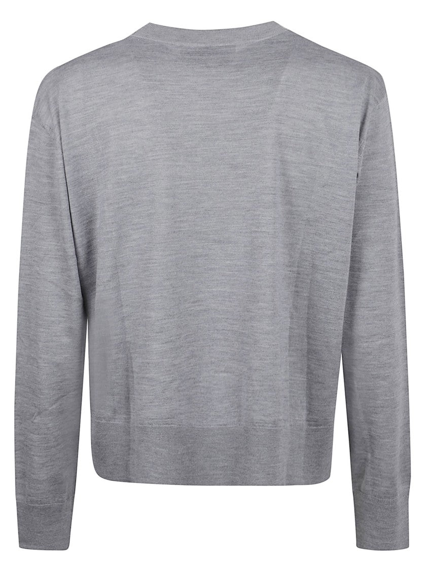Ami Grey Knit Sweater With Embroidered Logo