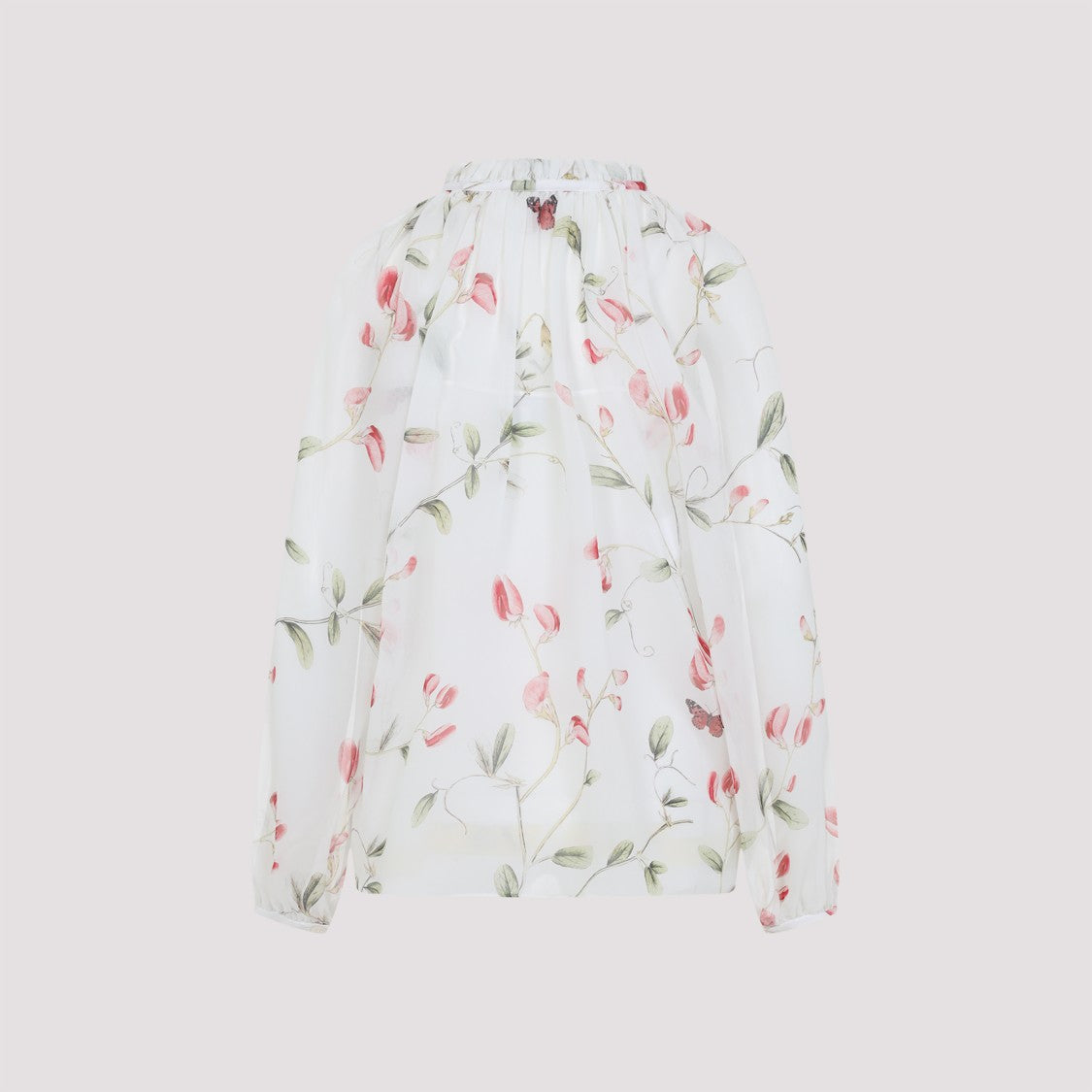 Giambattista Valli Sheer Floral Print Silk Shirt