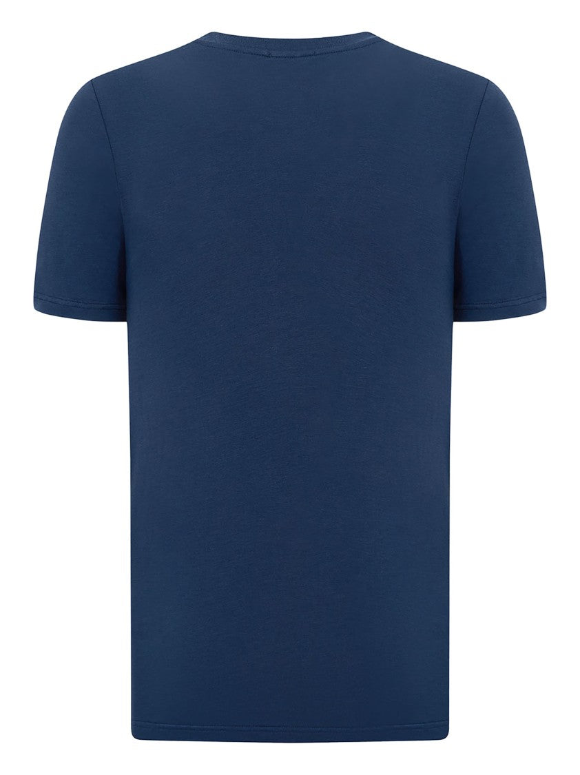 Kiton Blue Stretch Cotton Jersey T-Shirt With Logo Pocket