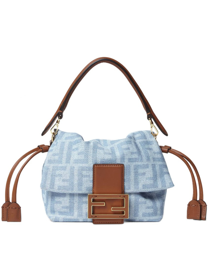 Fendi Soft Rectangular Baguette Bag With Monogram Pattern And Leather Accents