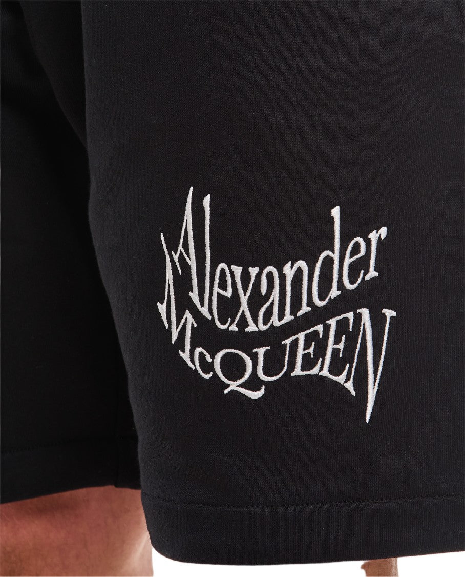 Alexander Mcqueen Relaxed Fit Black Cotton Shorts With Signature Embroidery