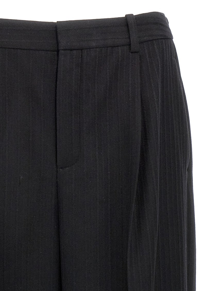 Saint Laurent High-Waisted Black Trousers With Tone-On-Tone Embossed Relief