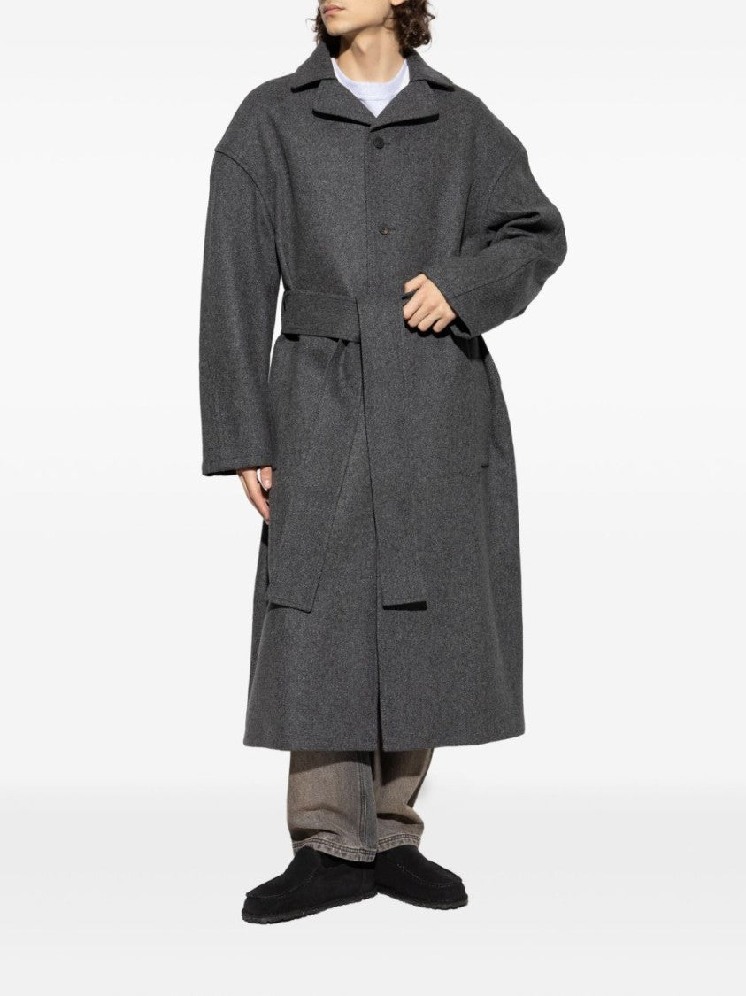 Jacquemus Grey Belted Coat With Notched Lapels