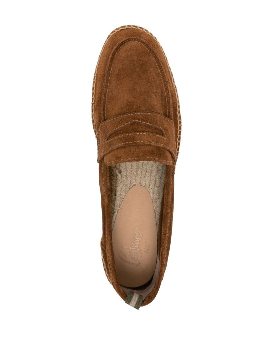 Castaner Brown Suede Low-Profile Espadrilles With Stitched Jute Sole