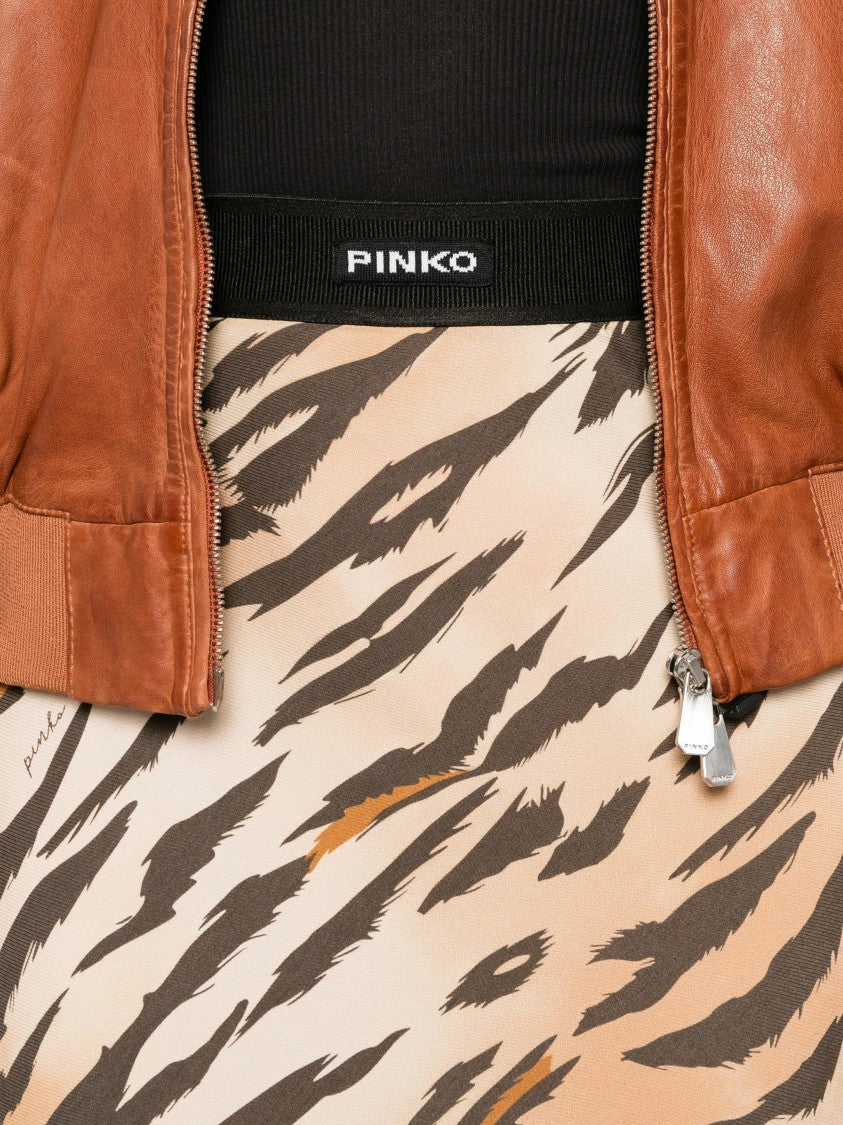 Pinko Beige/Brown Hollie Tiger-Stripe Midi Skirt