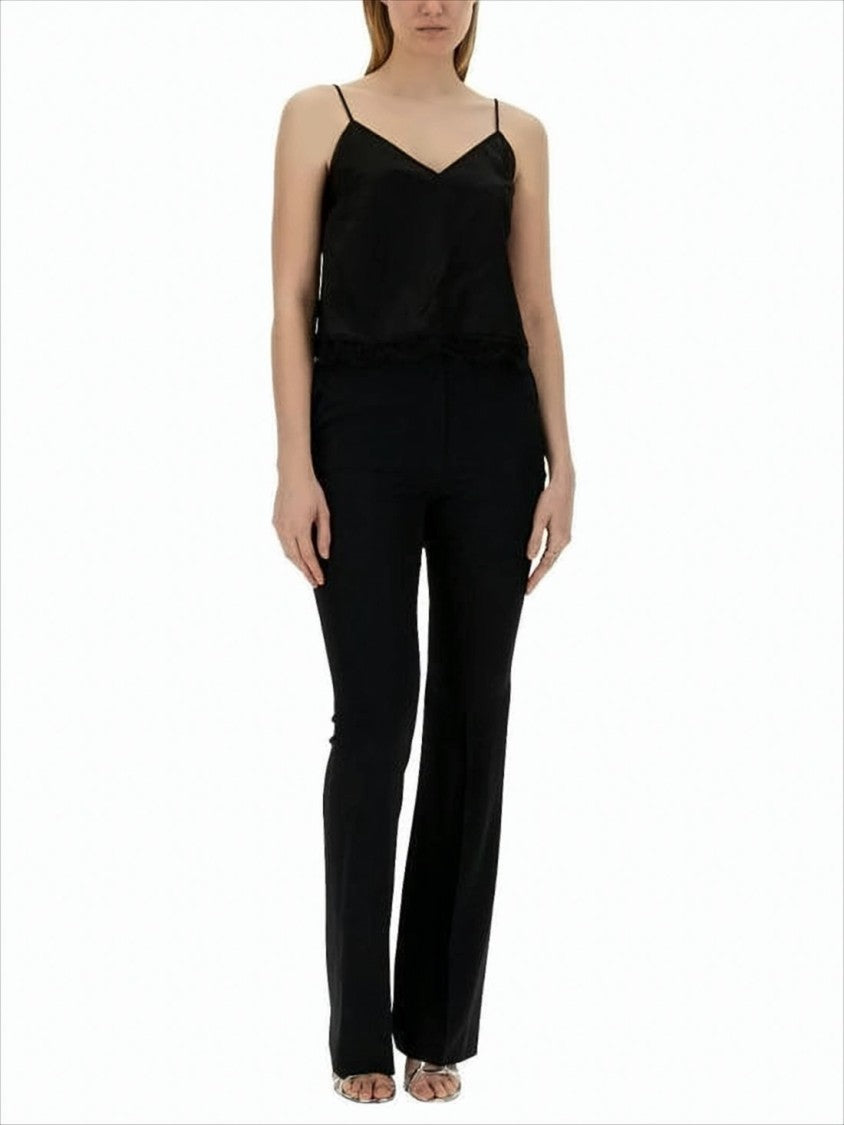 Alexander Mcqueen Sleeveless V-Neck Top With Delicate Lace Trim