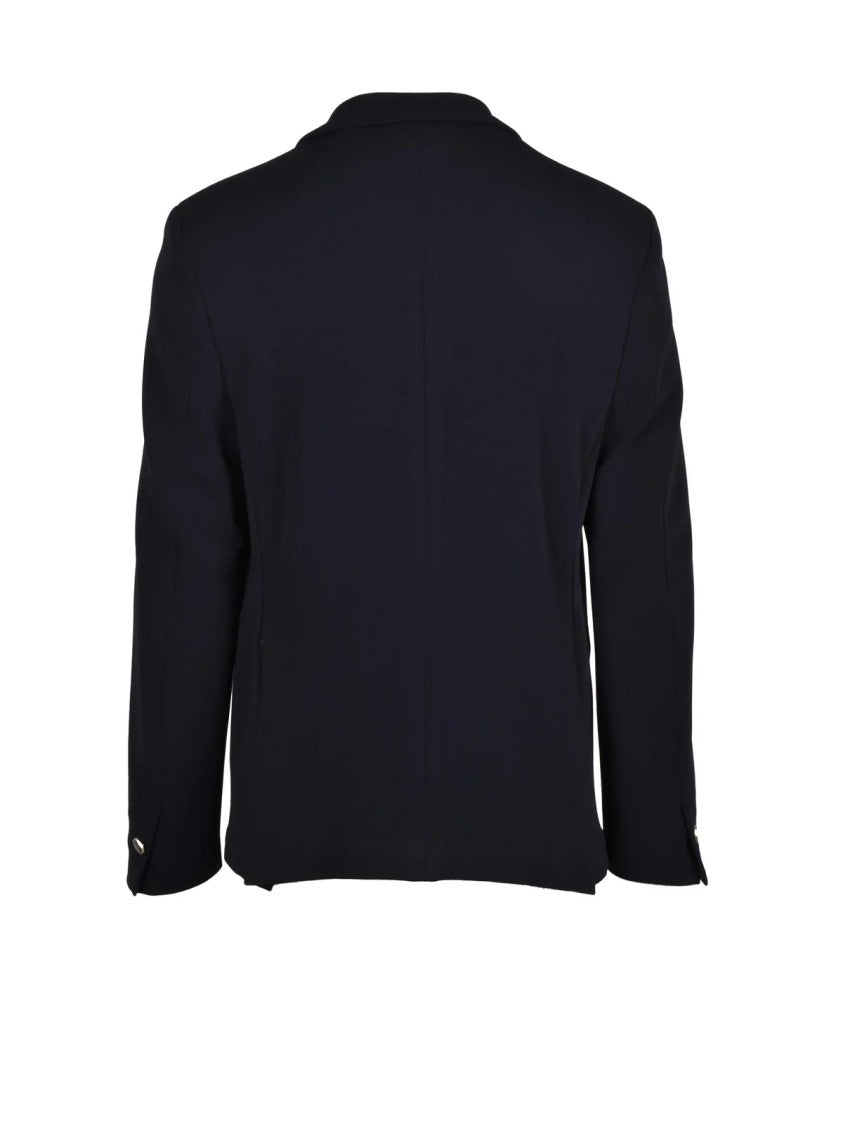 Officina 36 Navy Blue Unlined Double-Breasted Polyamide-Blend Blazer