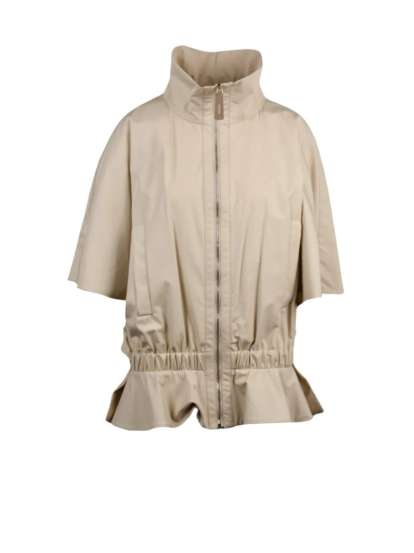 Max Mara High-Collar Cotton Cape With Peplum Hem And Practical Pockets